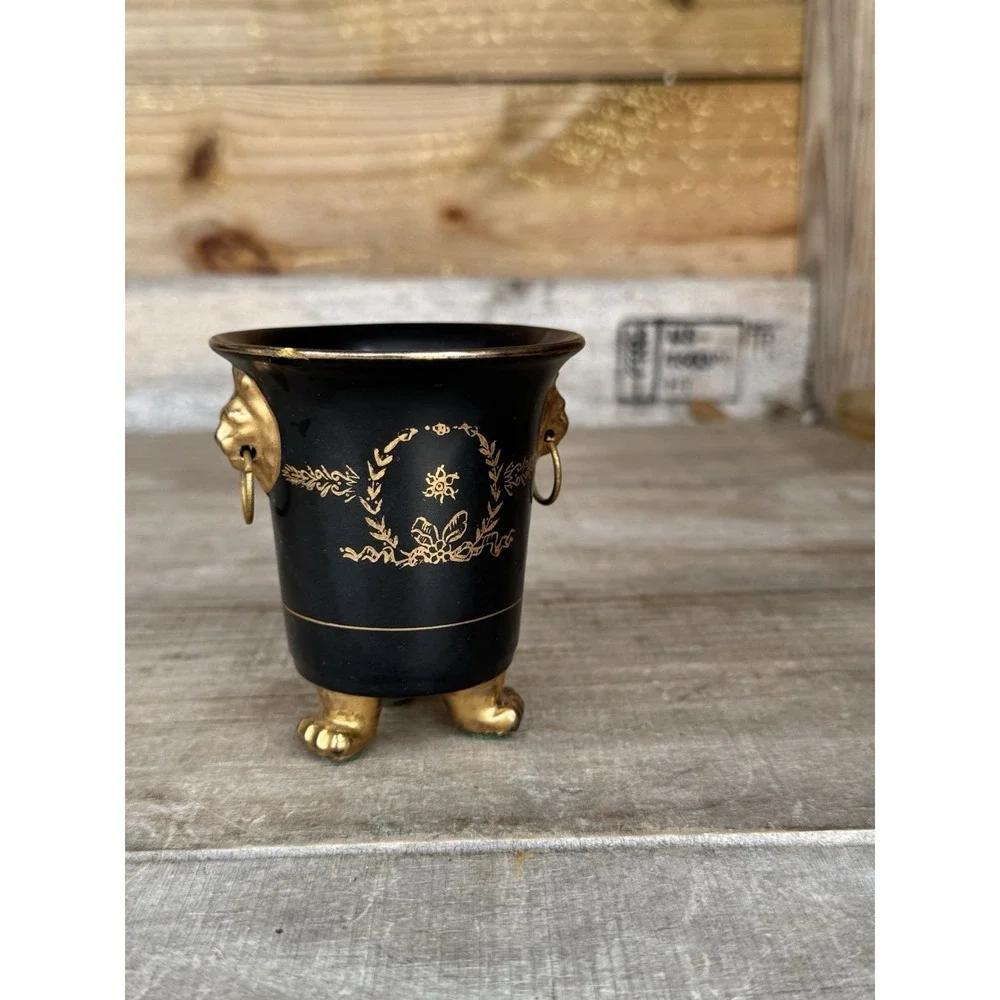 Early Mid-Century Lion Urn/Toothpick Holder Gold Guilded Lions Head & Feet Mixed